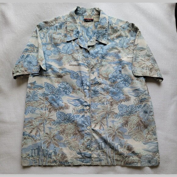 Vintage BLASSPORT Cotton Hawaiian Shirt Size L Camp Cotton Retro Blue Aloha - Picture 4 of 8